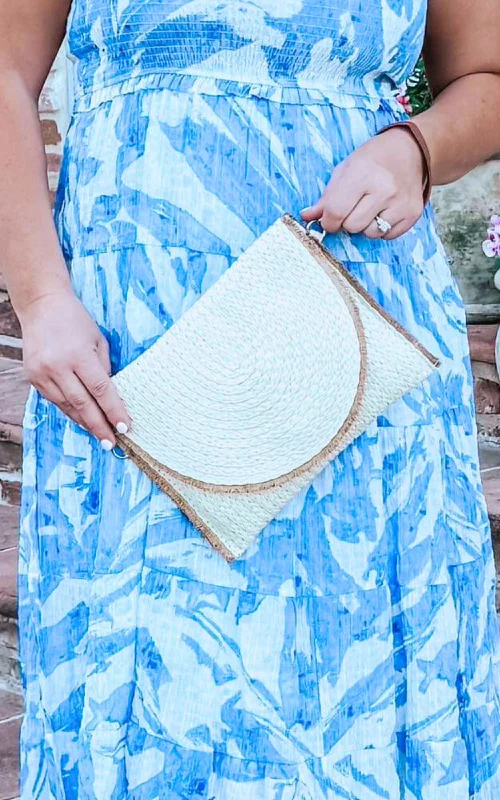 Beige Frayed Trim Two Tone Clutch & Crossbody Bag