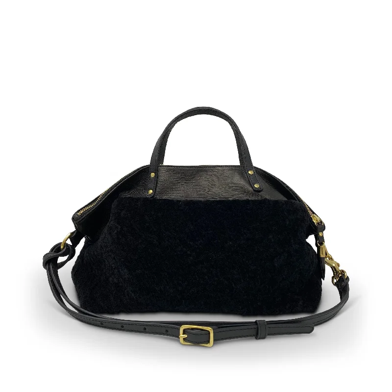 Black Shearling Petite Lizard Devon Holdall