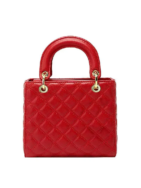 CandyPu08G Red quilted double handle satchel