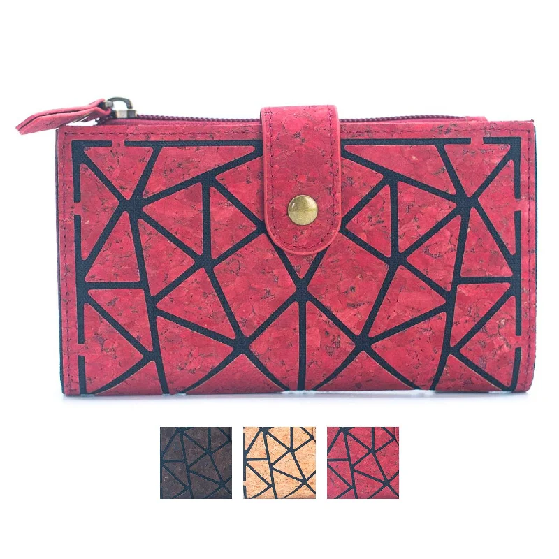 BUY 1 GET 1 FREE: Geometric shape all cork material Ladies Buckle Card Holder Wallet Purse BAG-2244