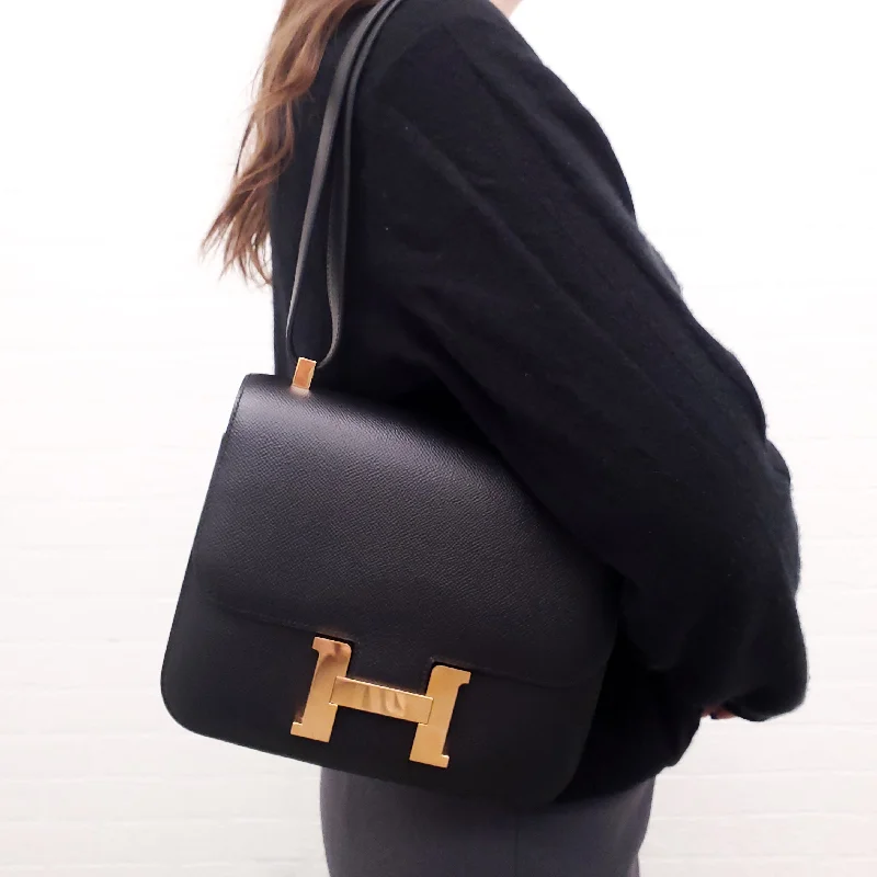 HERMÈS  CONSTANCE 24 BLACK EPSOM LEATHER BAG WITH GOLD HARDWARE