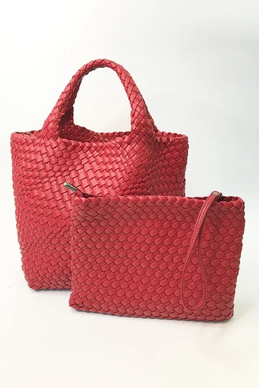 Jayley Red Hand Knitted Leather Tote Bag with Matching Purse Product Code: PBG25A-08