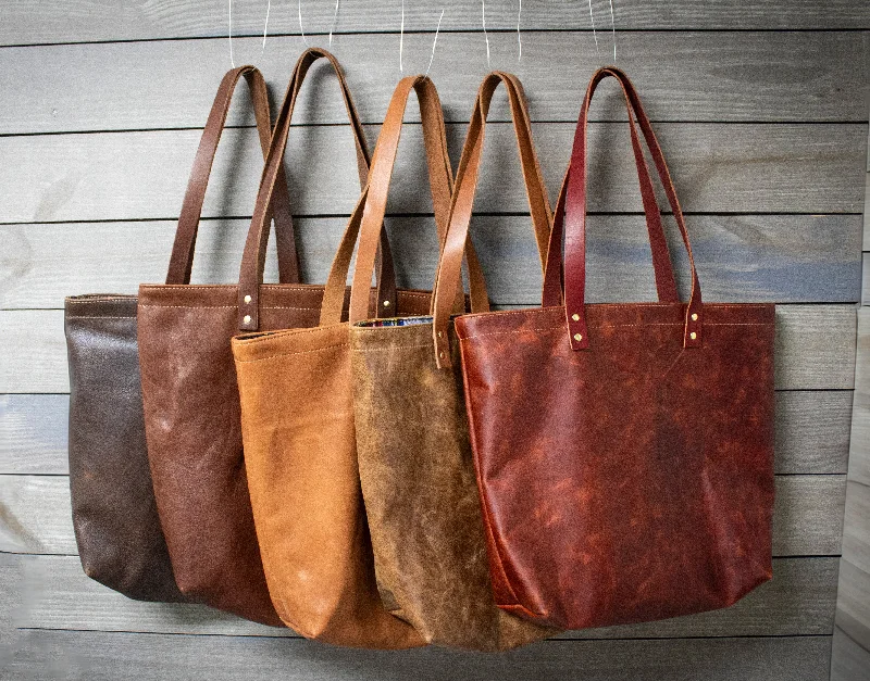 Leather Tote Bag with Scottish Tartan Liner