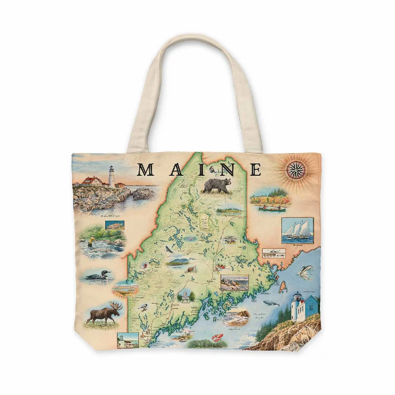 Maine State Map Canvas Tote Bag