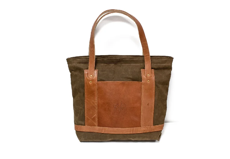 Tote Bag - Bourbon Wax Cotton Duck Canvas with Natural Leather Trim