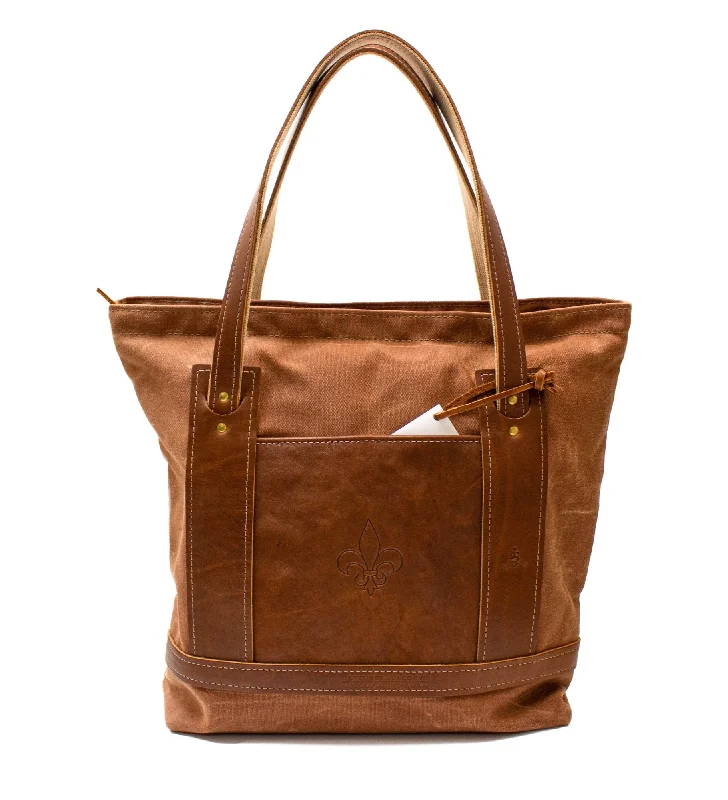 Tote Bag- Brush Brown Waxed Cotton Duck Canvas with Chestnut Leather