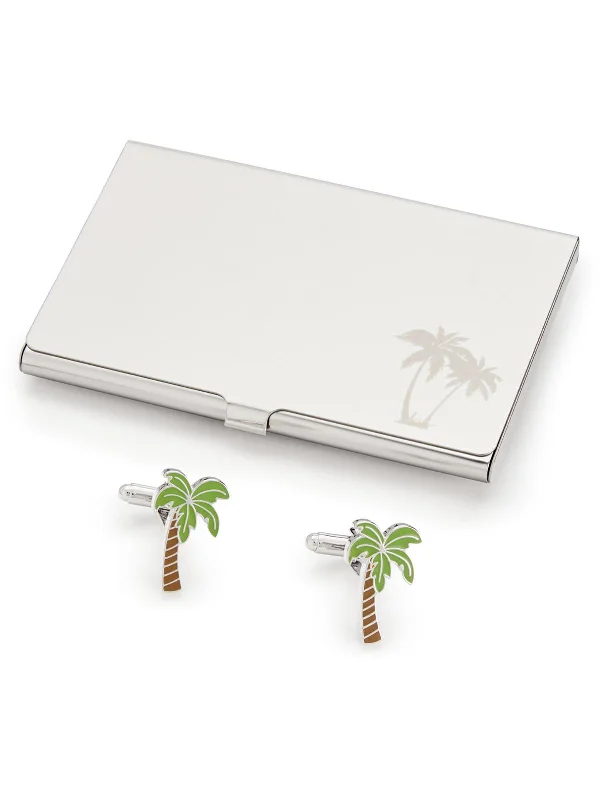 Mens Stainless Steel Palm Tree Card Case