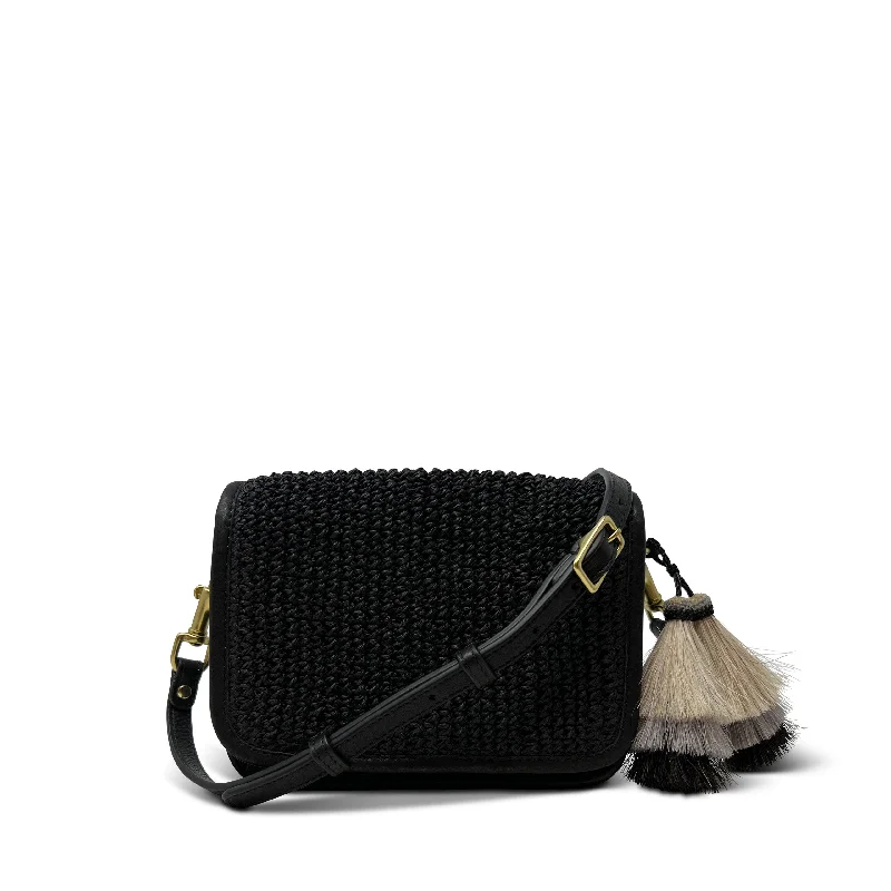 Mini Mia Crossbody - Black Raffia