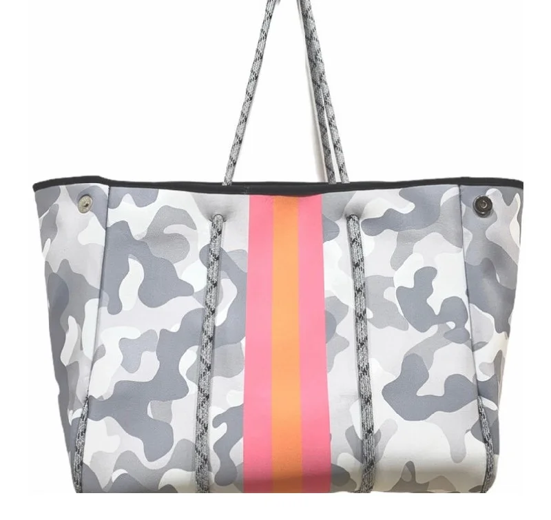 Parker & Hyde: Camo & Coral/Peach Stripe Tote