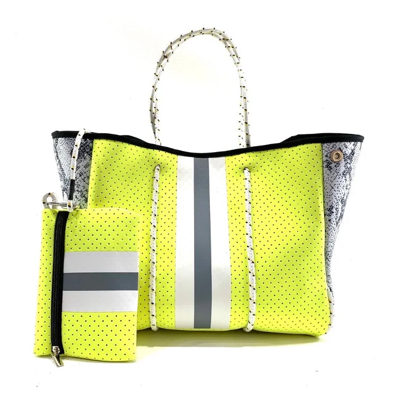 Parker & Hyde: Neon Yellow & Grey Stripe Tote