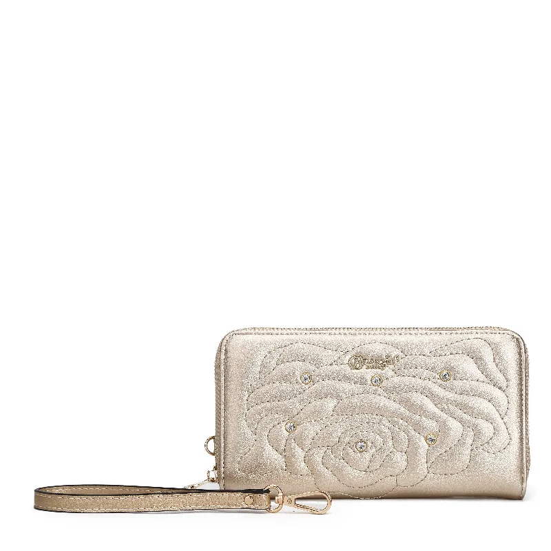 Rosette 3D Vegan Leather Crystal Wristlet Wallet