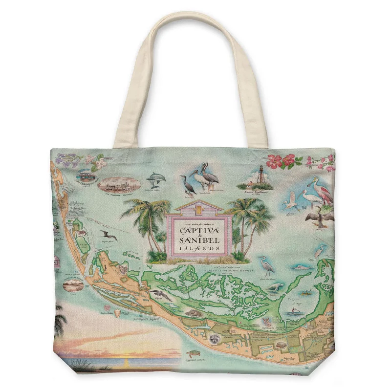 Sanibel & Captiva Islands Map Canvas Tote Bag