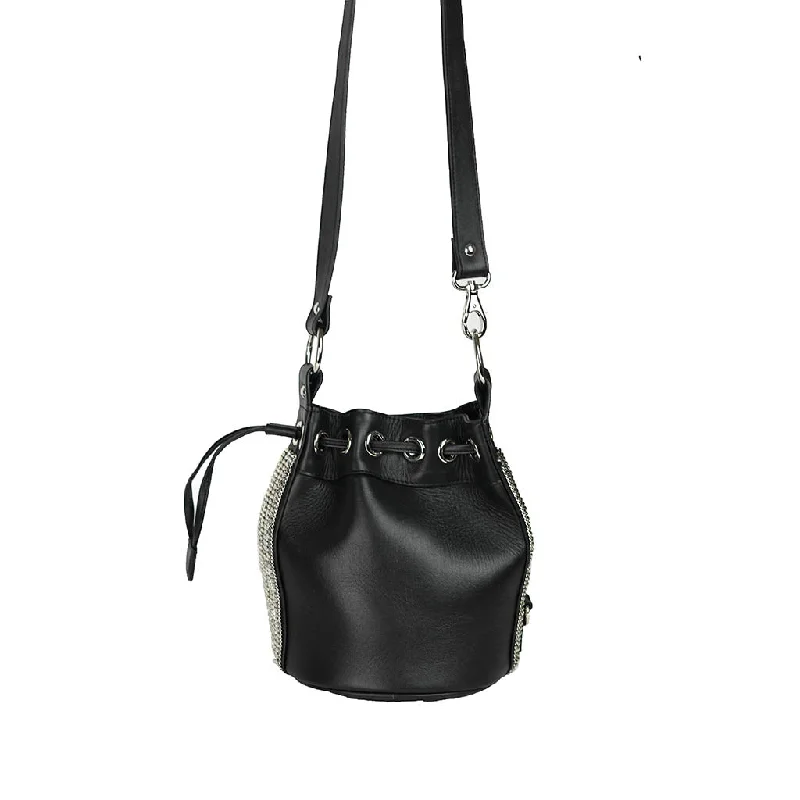 Sari Black Leather Mini Bucket Handbag