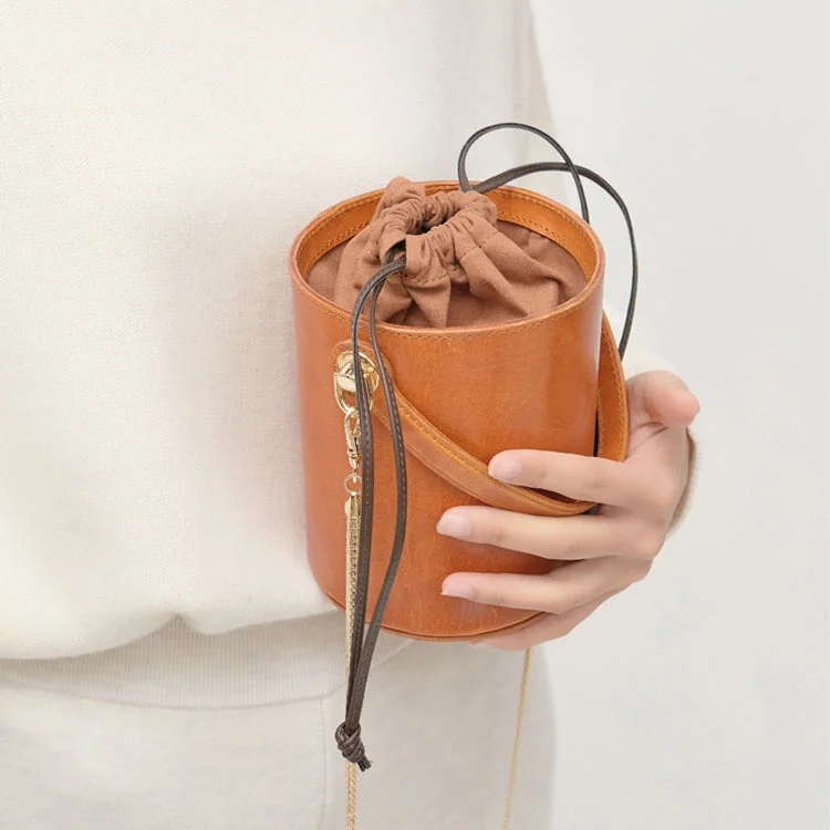 Stylish Womens Brown Leather Crossbody Bucket Bag Handbags Purse for Women