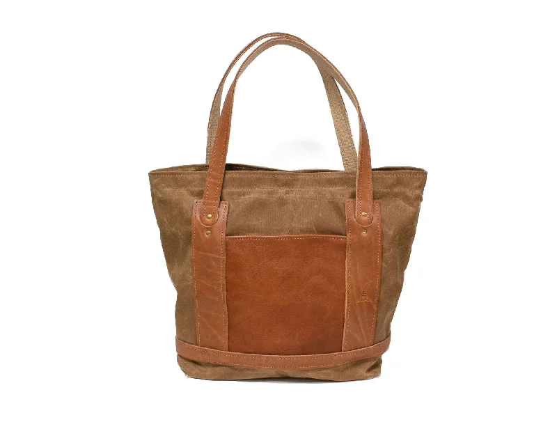 Tote Bag - Field Tan Wax with Natural Leather Trim and Pocket