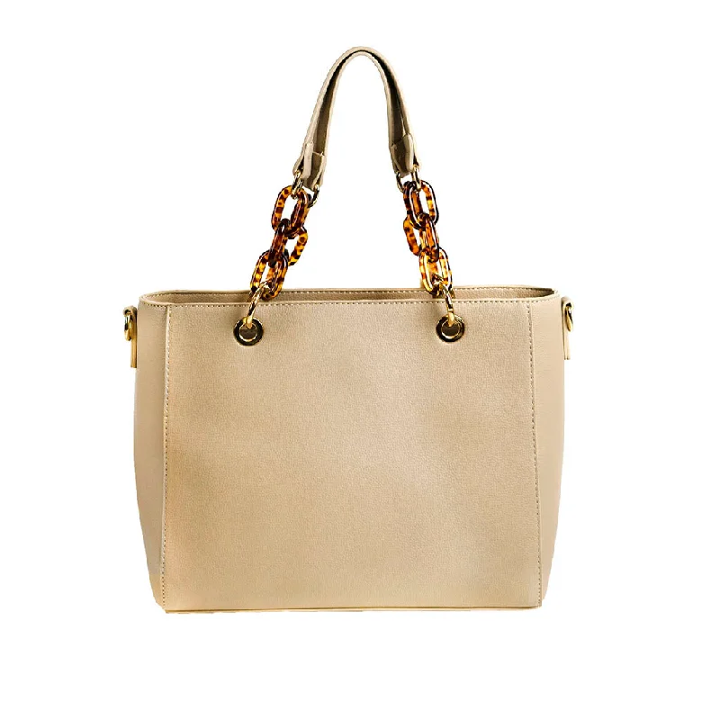 Tula Creamy Beige Tote /Tortoise Chain Shoulder Strap