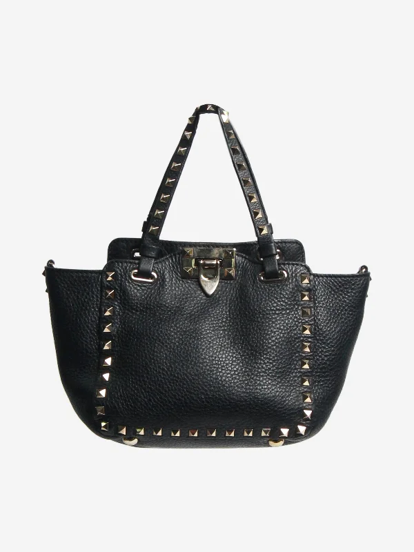 Black mini Rockstud leather tote bag