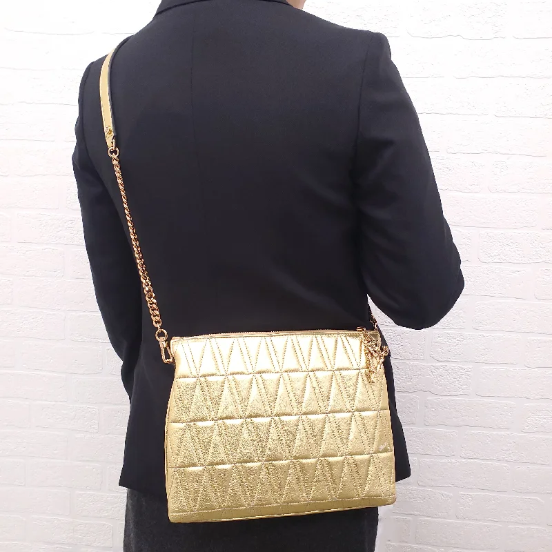 VERSACE GOLD METALLIC LAMBSKIN QUILTED VIRTUS SHOULDER BAG